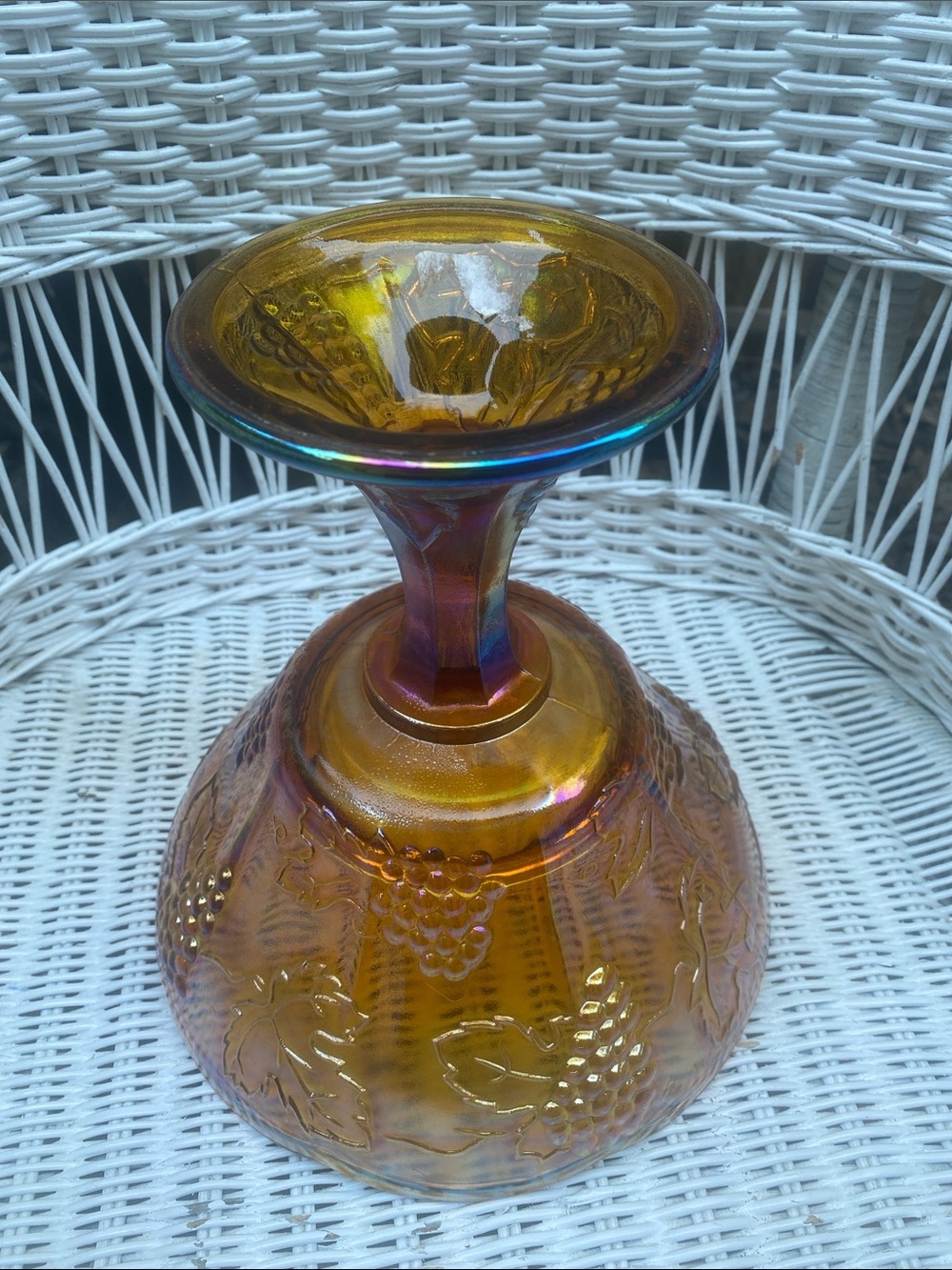 Vintage Amber Iridescent Gold
Carnival Indiana Glass Harvest
Pedestal Bowl - Picture 6 of 16
